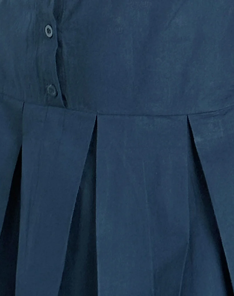 Gitas Button Mini Dress in Poplin Navy - Image 5