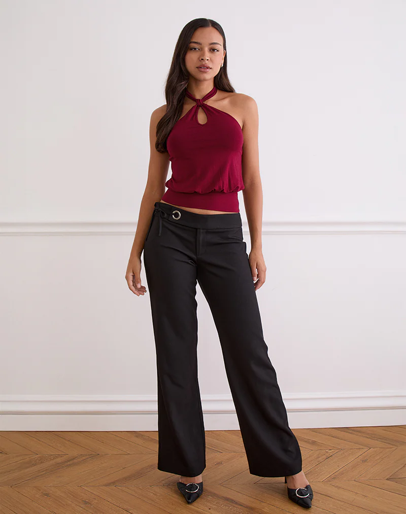 Giunea Knot Halter Top in Burgundy - Image 2