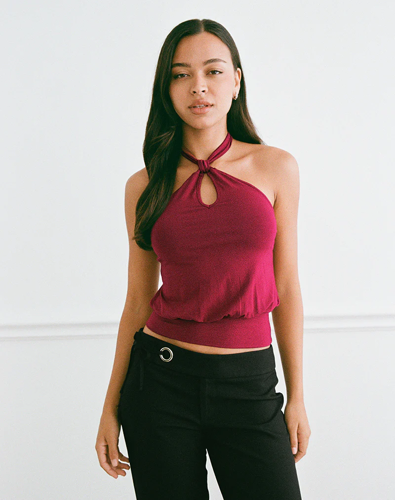 Giunea Knot Halter Top in Burgundy - Image 5
