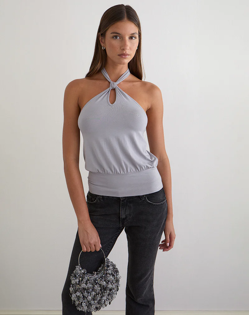 Giunea Knot Halter Top in Lilac Grey - Image 5