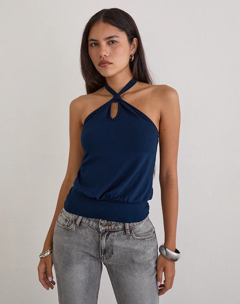 Giunea Knot Halter Top in Navy - Image 2