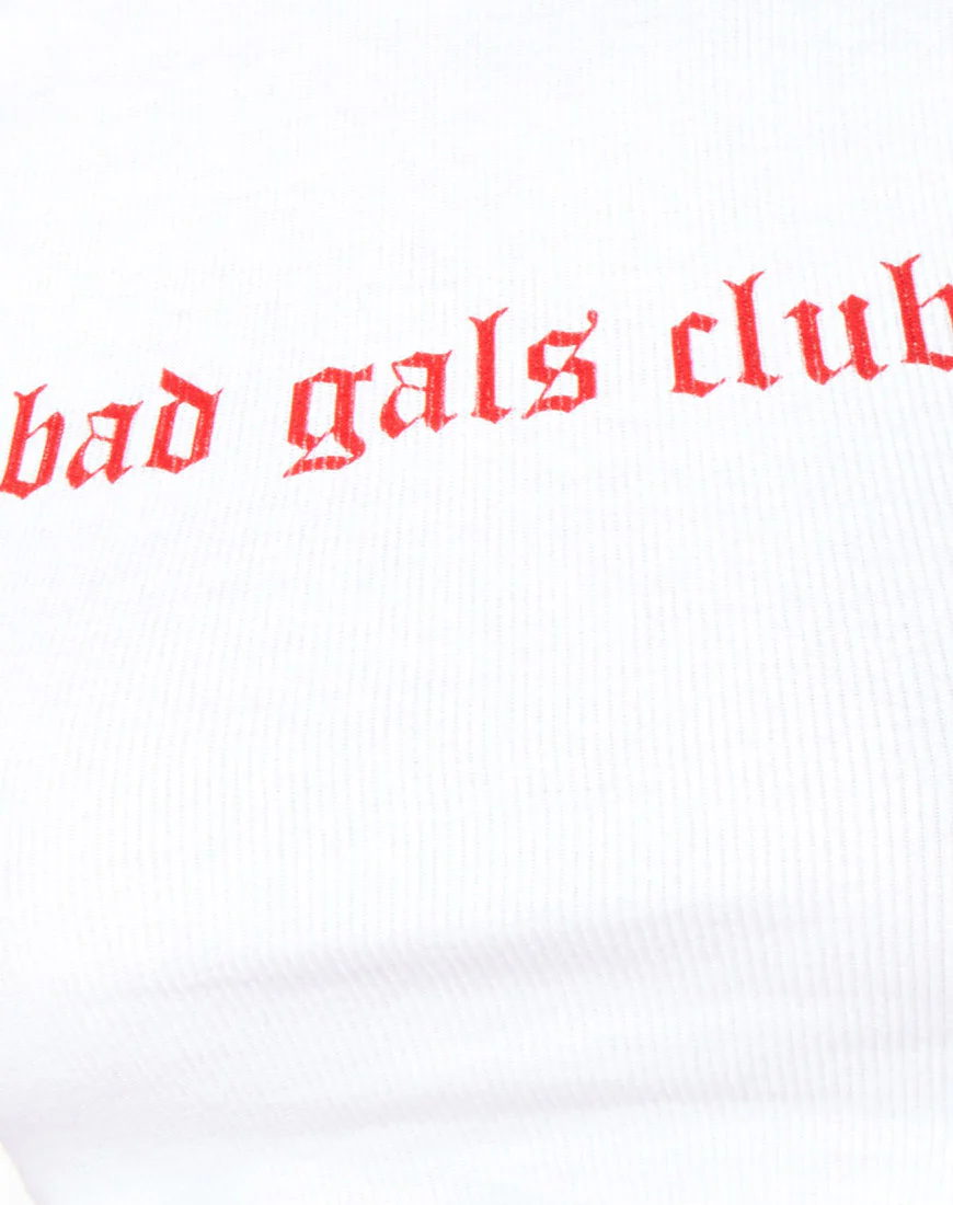 Givas Crop Top in White 'Bad Gals Club' in Red - Image 7