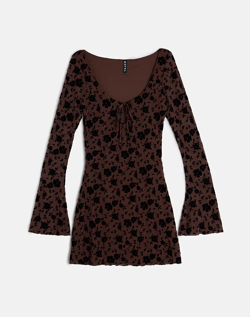 Gizio Long Sleeve Mini Dress in Garden Floral Brown - Image 6