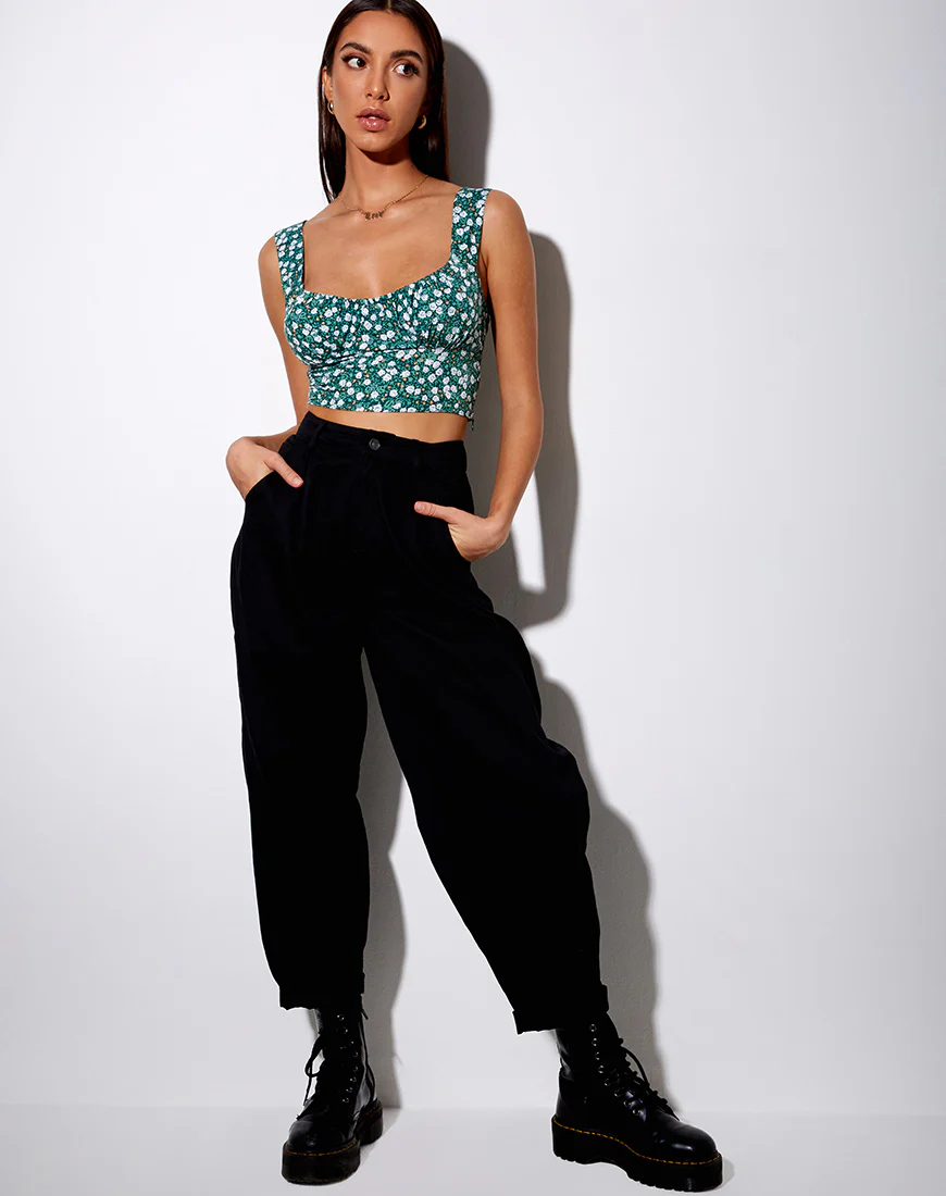 Gladis Vest Crop Top in Floral Field Green - Image 3
