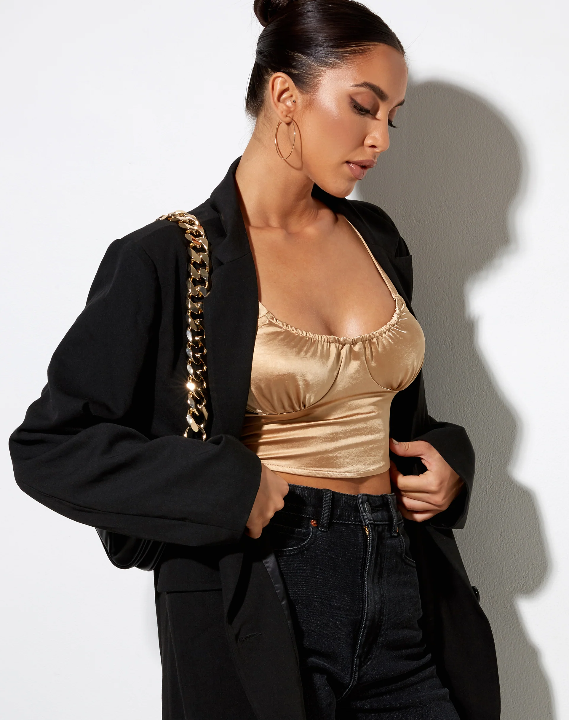 Gladis Vest Top in Satin Golden Sand - Image 4
