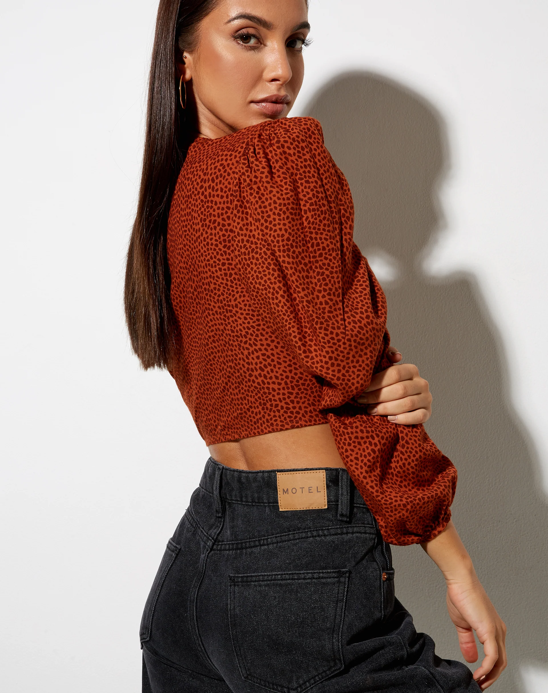 Glario Crop Top in Mini Croc Brown - Image 2
