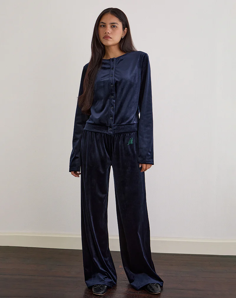 Glen Jogger in Velour Navy with 'M' Embelishment - Image 3