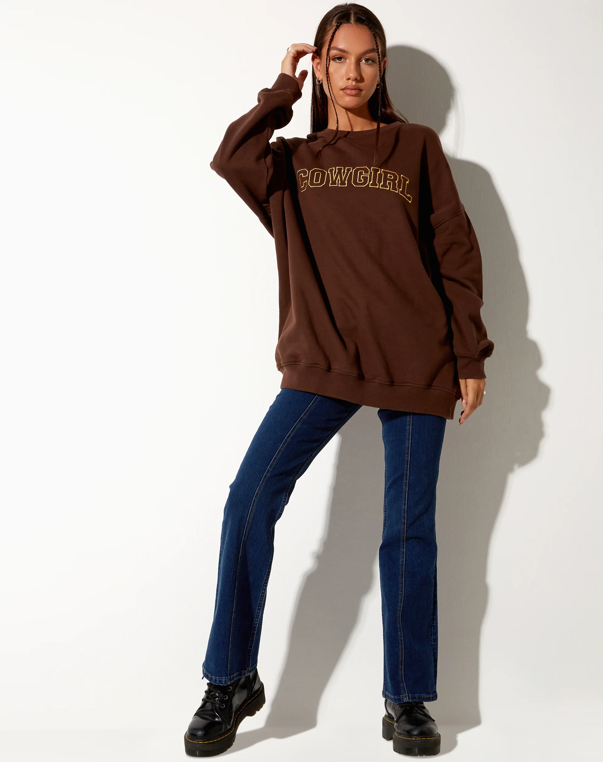 Glo Sweatshirt in Deep Mahogany with 'Cowgirl' Gold Embro - Image 3