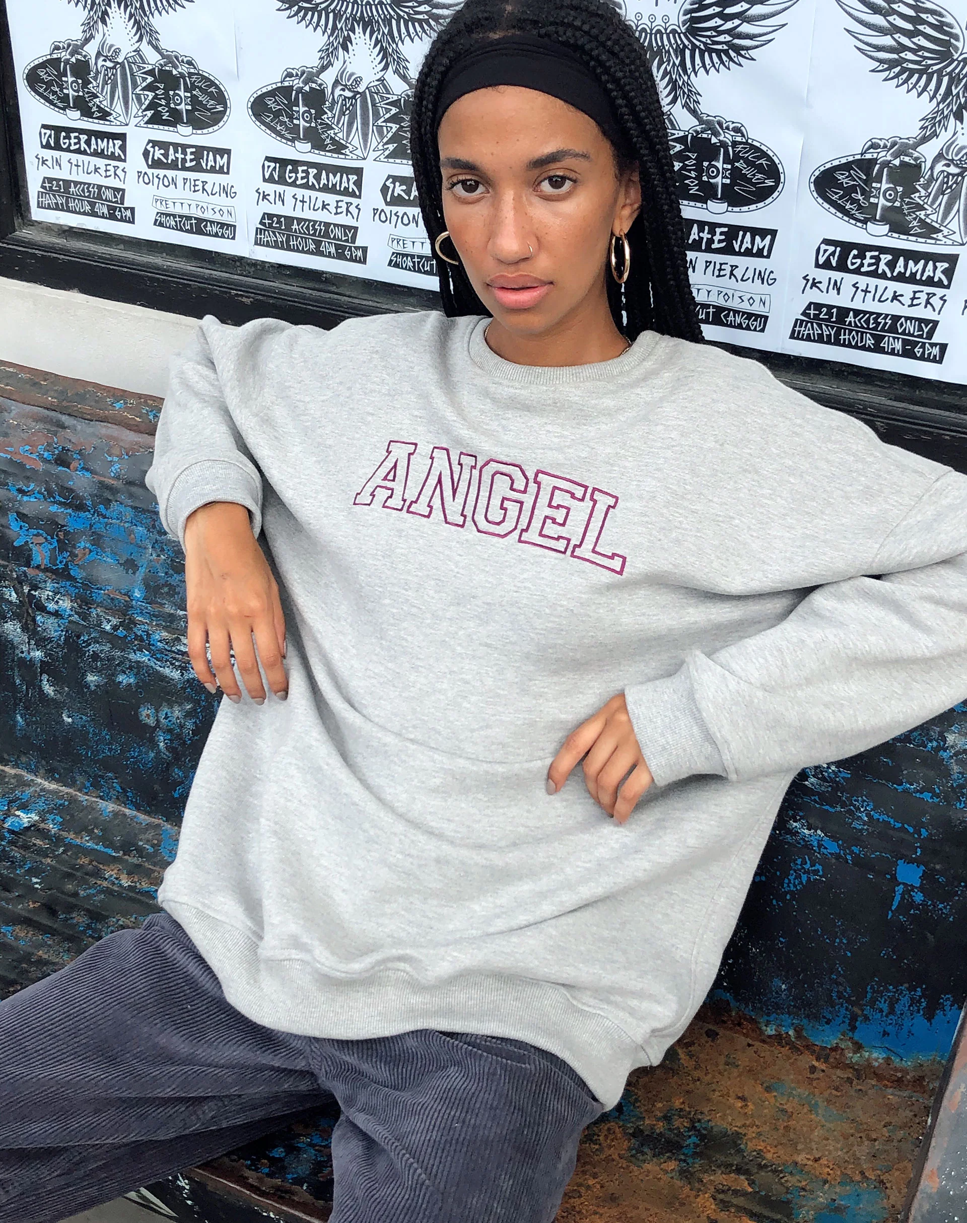 Glo Sweatshirt in Greymarl 'Angel' Embro in Burgundy - Image 3