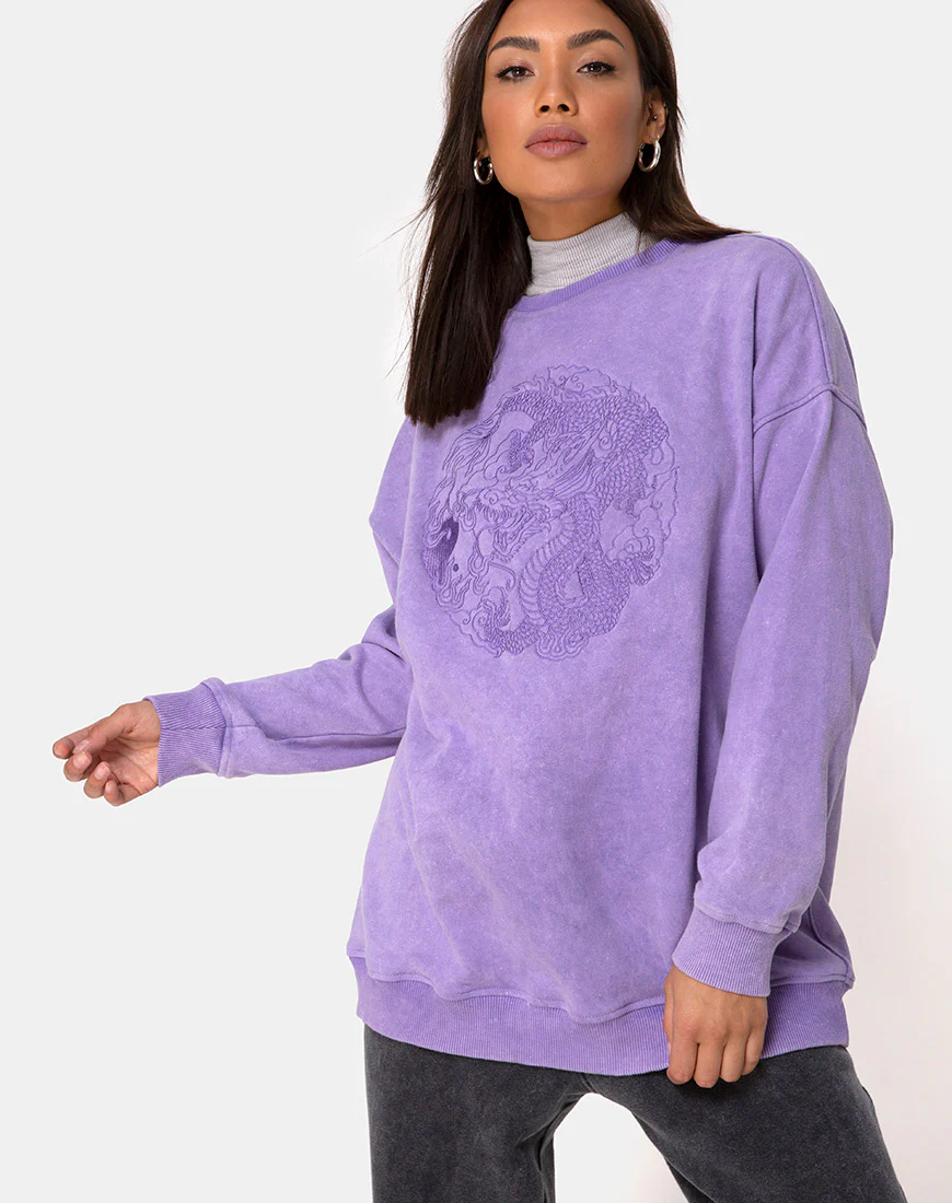 Glo Sweatshirt in Lilac Wash with Dragon Embro - Image 2