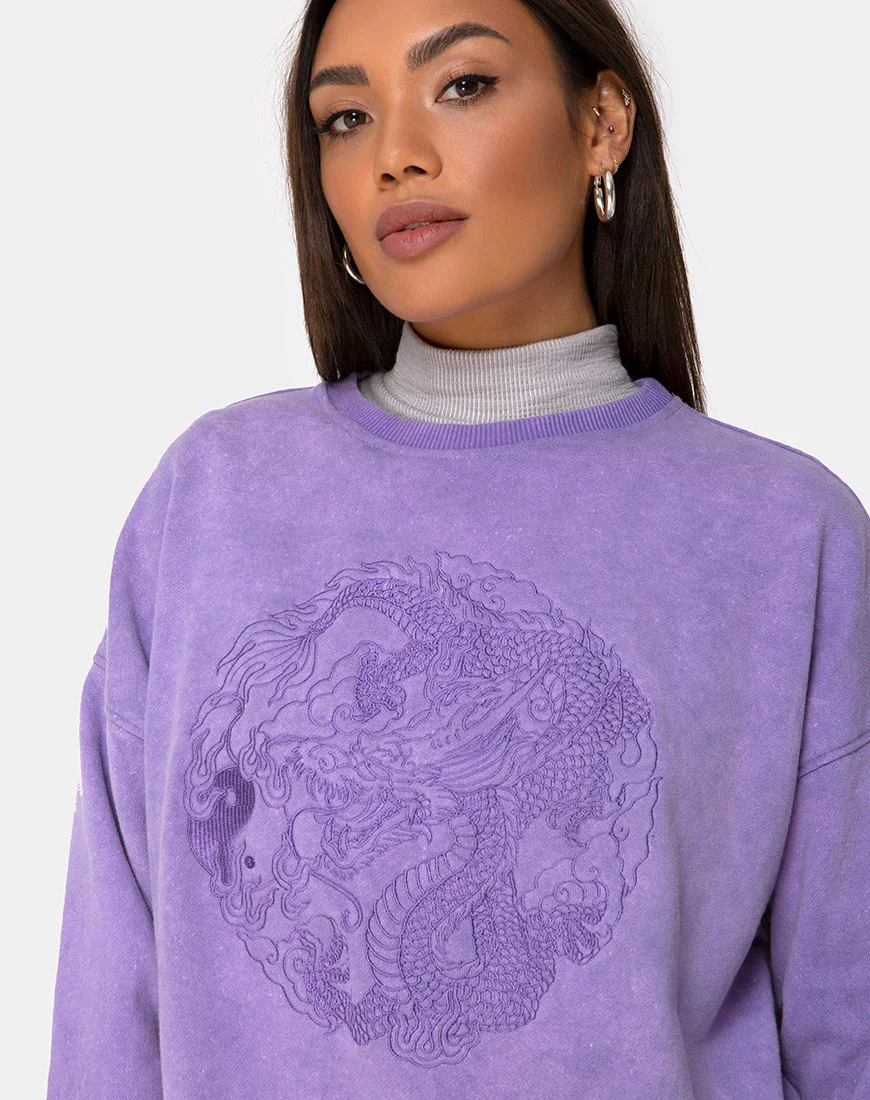 Glo Sweatshirt in Lilac Wash with Dragon Embro - Image 7
