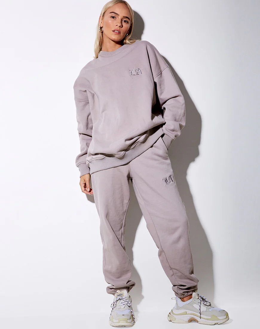Glo Sweatshirt in Mushroom with 'LA' Embro - Image 3