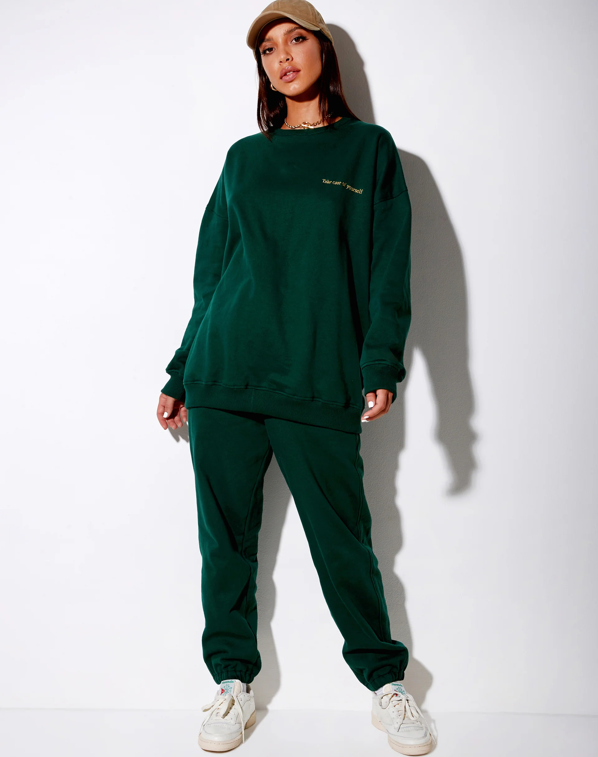 Glo Sweatshirt in Bottle Green with 'Take Care Of Yourself' Embro - Image 5