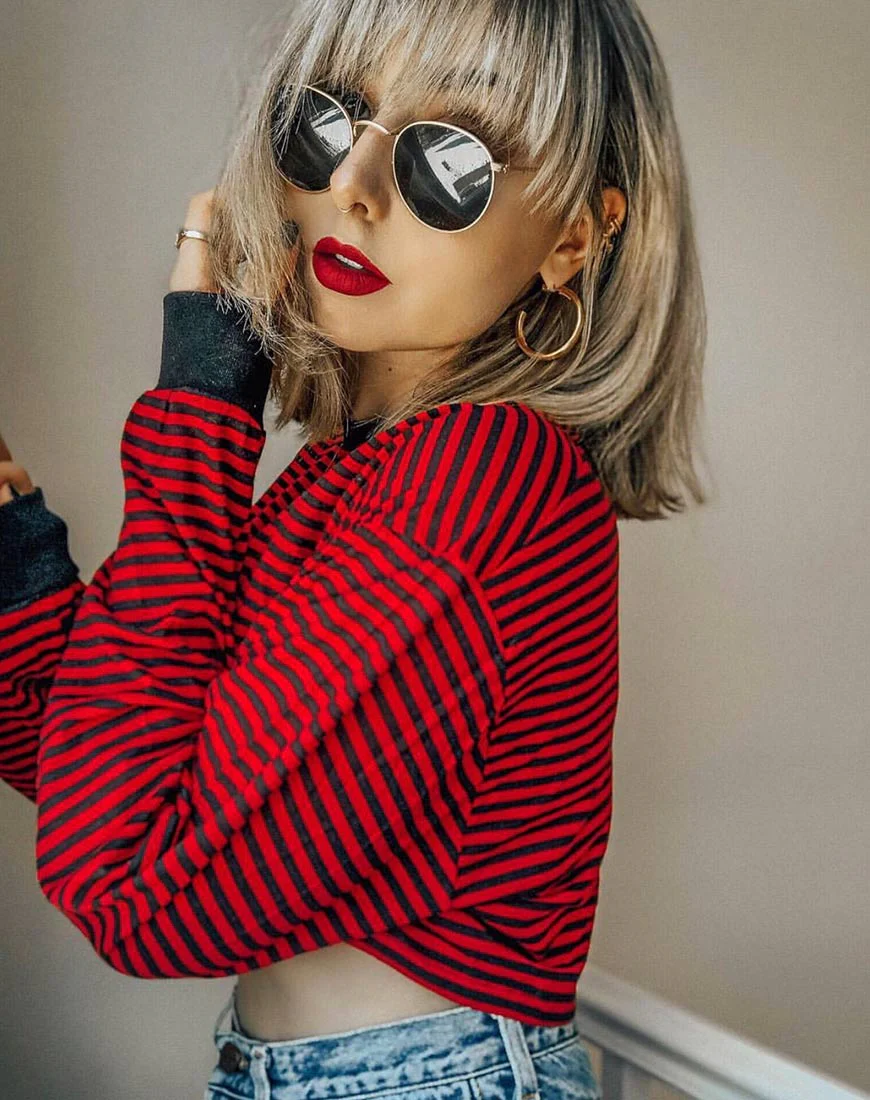 Goce Crop Top in Mini Stripe Red and Black - Image 2