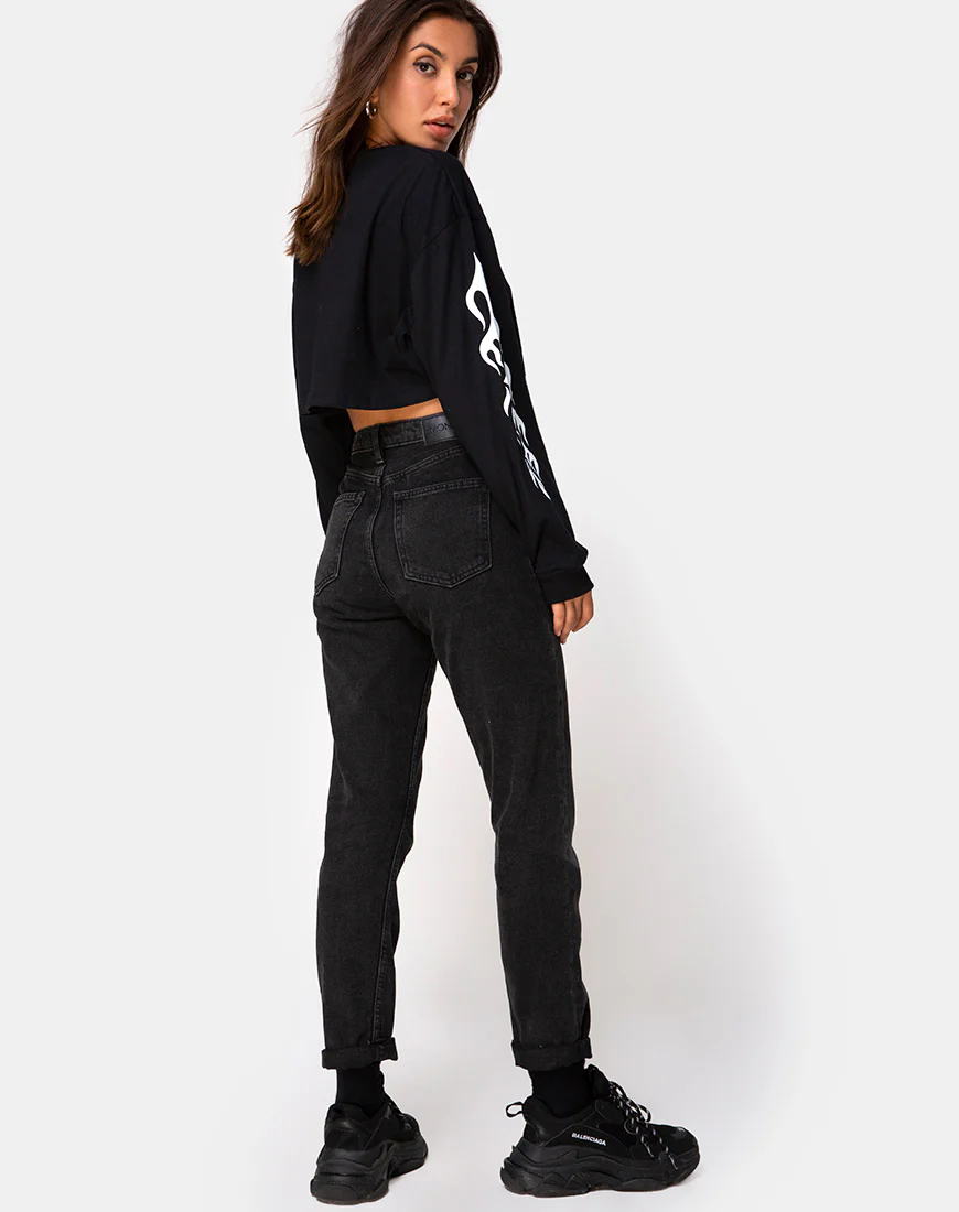 Gocea Crop Top in Black with White Tribal - Image 5