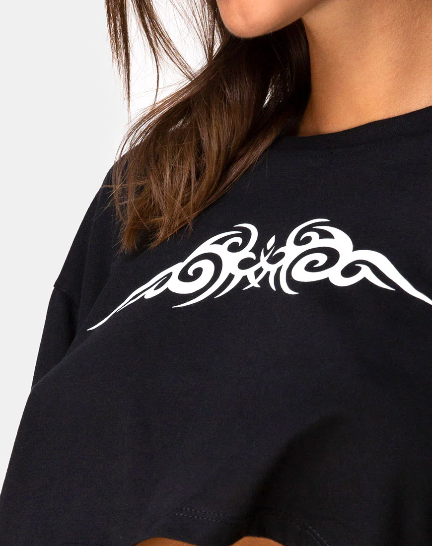 Gocea Crop Top in Black with White Tribal - Image 6
