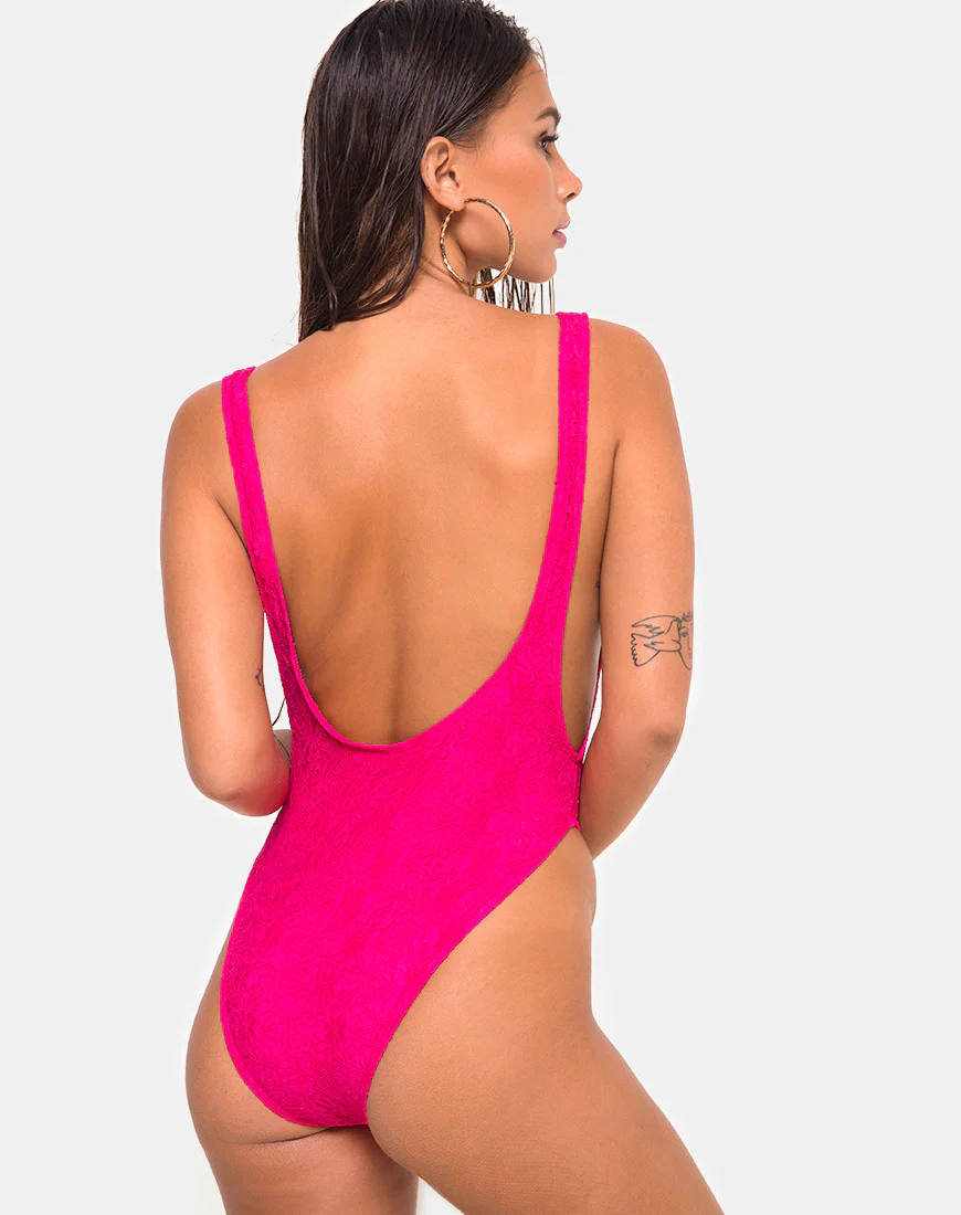 Goddess Swimsuit in Lace Fuschia Pink - Image 2