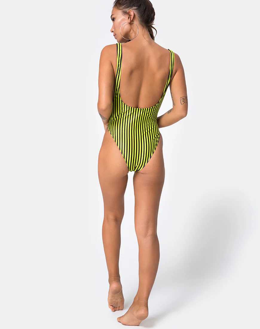 Goddess Swimsuit in Slim Stripe Black Citrine - Image 4