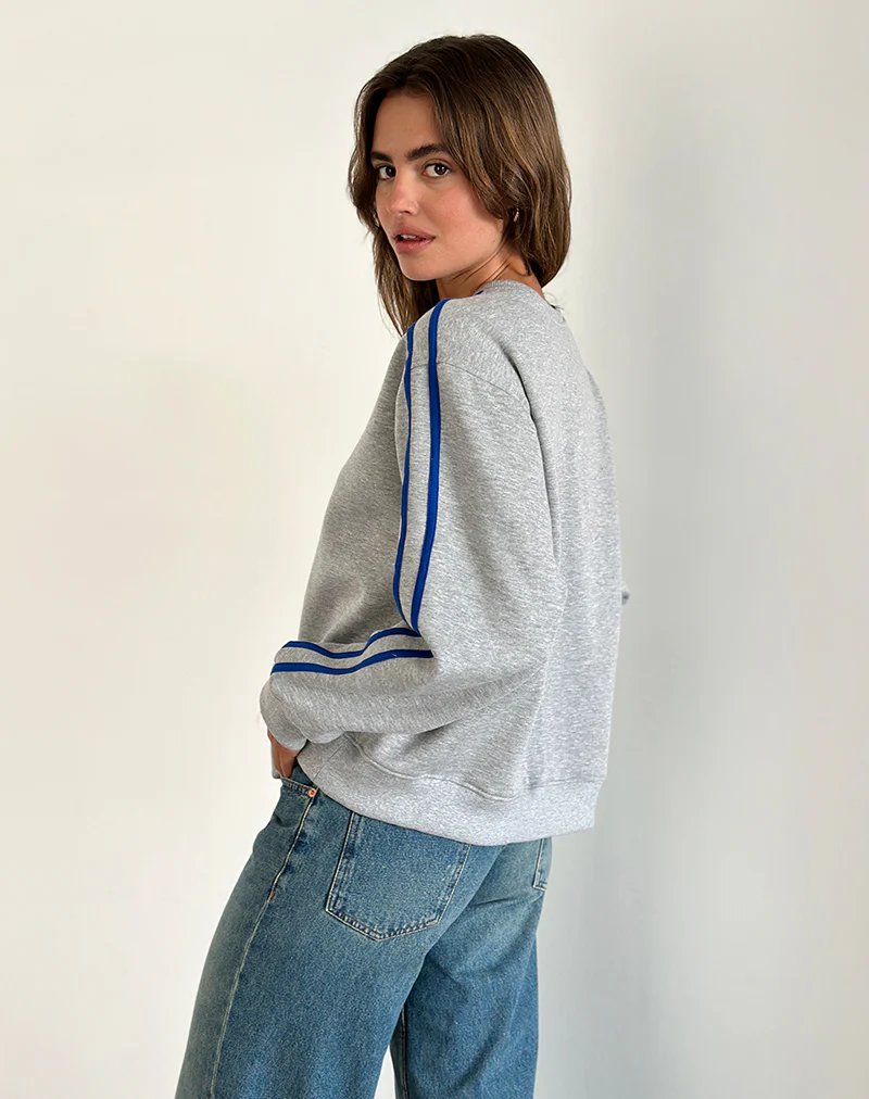 Govel Sweatshirt in Grey Marl with Cobalt Blue 5 Motif - Image 4