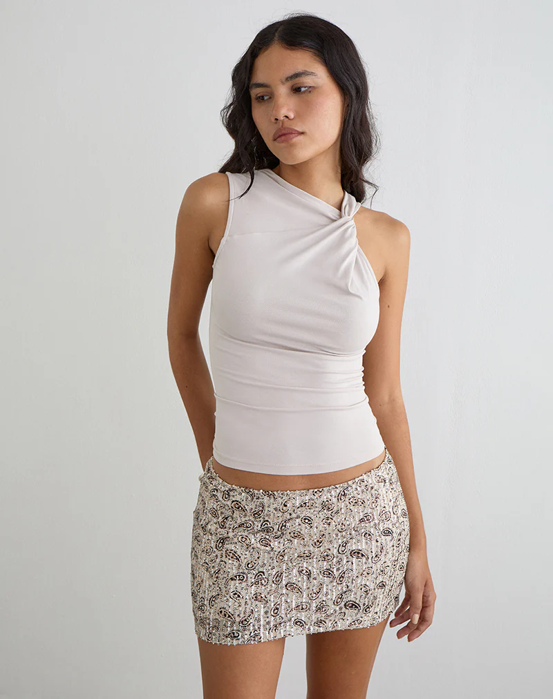 Govinda Mini Skirt in Paisley Sequin Gold - Image 3
