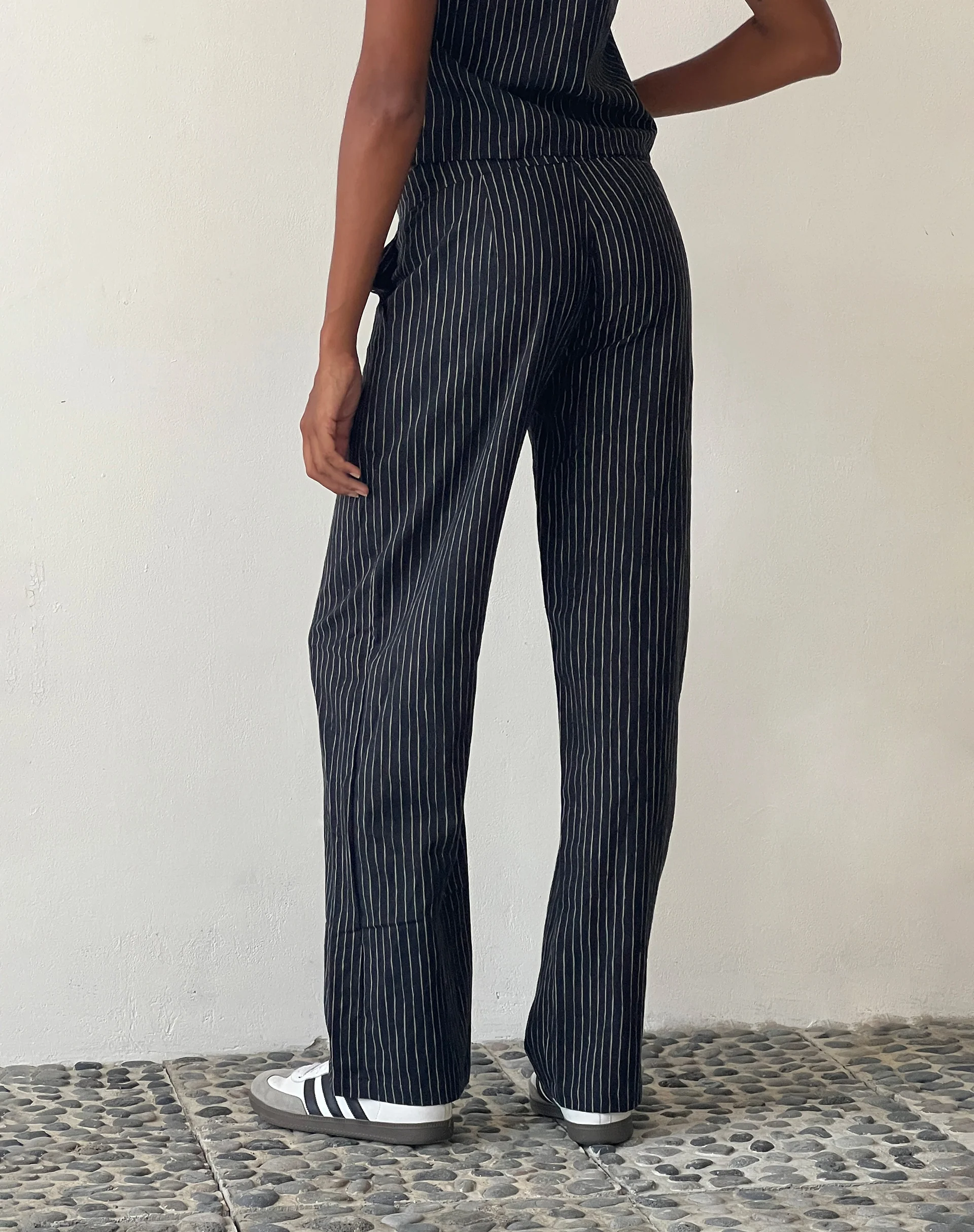 MOTEL X JACQUIE Graba Straight Leg Trouser in Sketchy Stripe Black - Image 3
