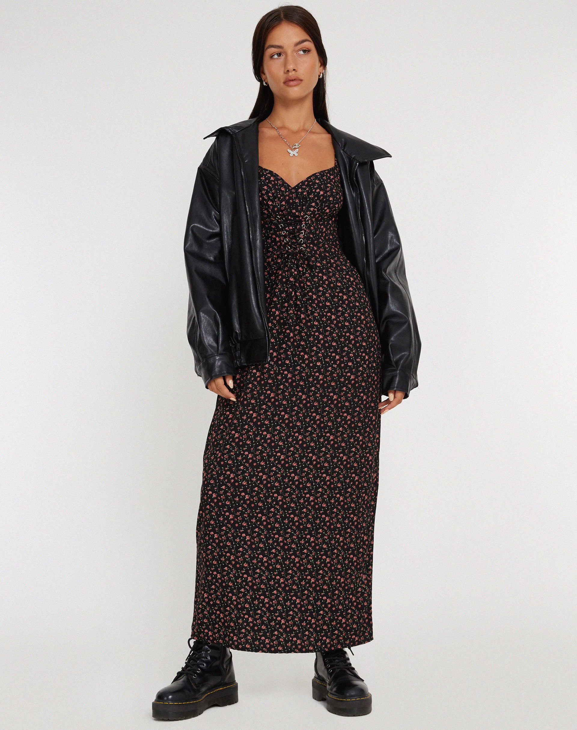 Grace Maxi Dress in Dark Pink Rose Black - Image 3