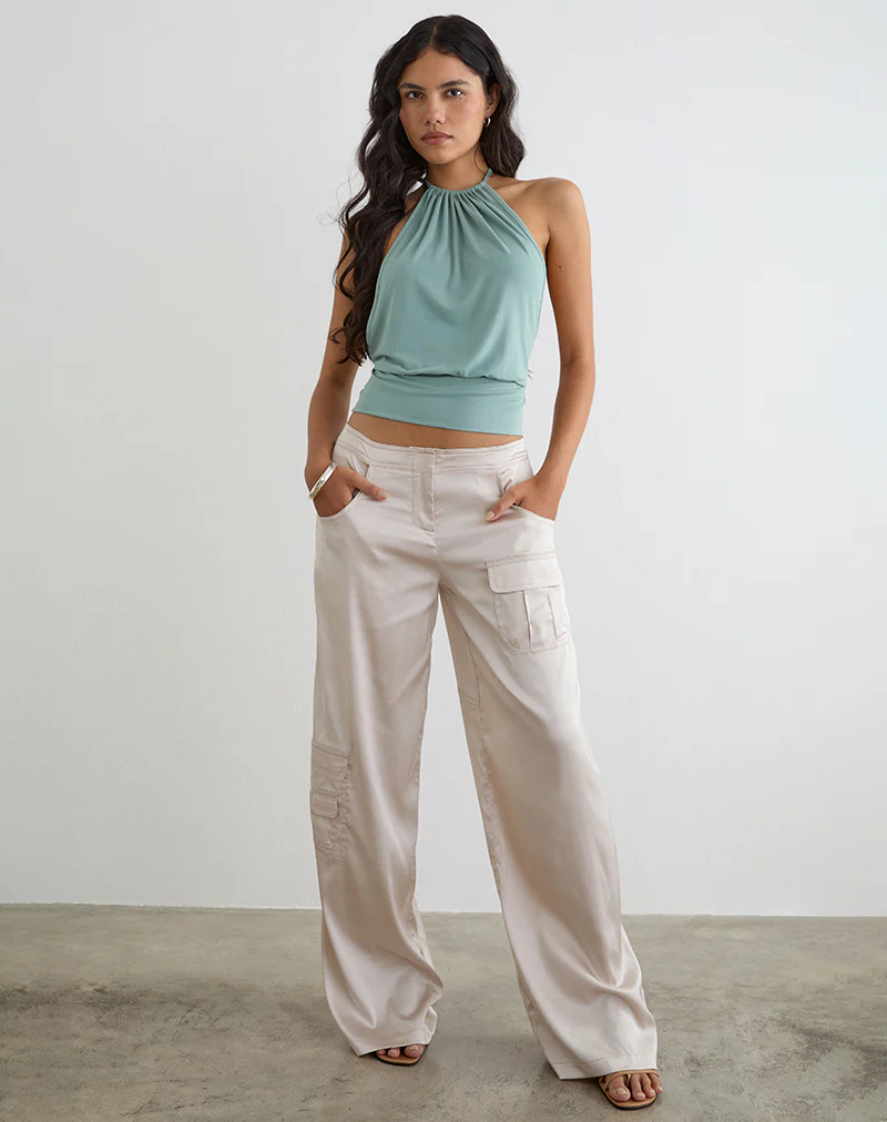 Grania Straight Leg Cargo Trouser in Cream - Image 3