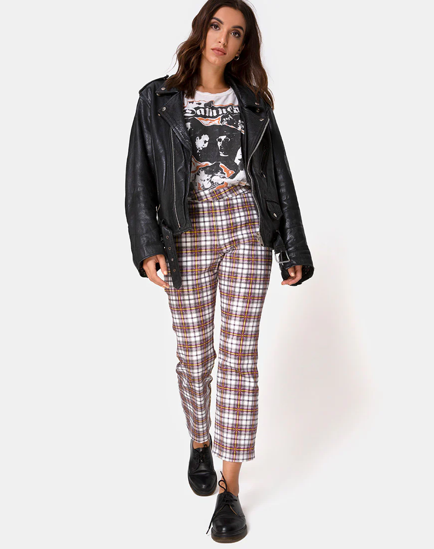 Grava Trouser in Grunge Check Purple - Image 3