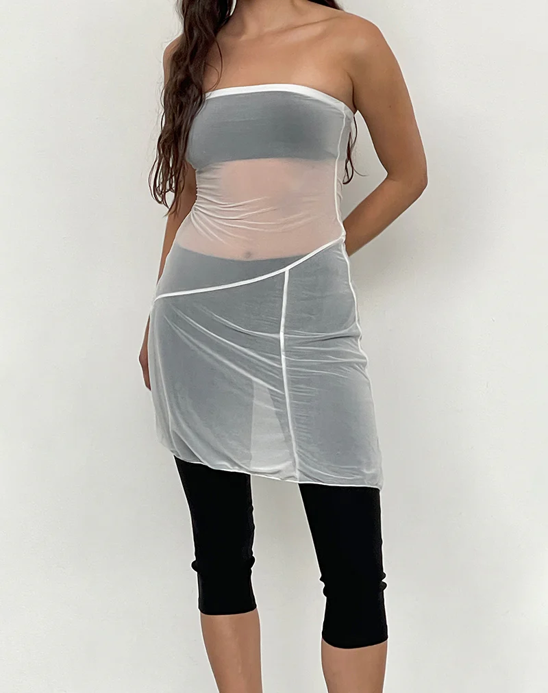 Gretchen Bandeau Mini Dress in Sheer Cream - Image 3