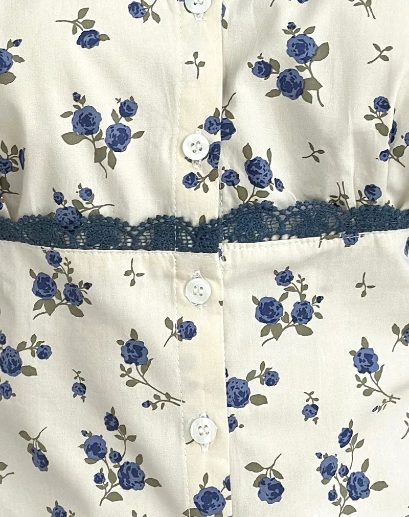 Gronini Top in Ditsy Leaf Rose Navy - Image 6