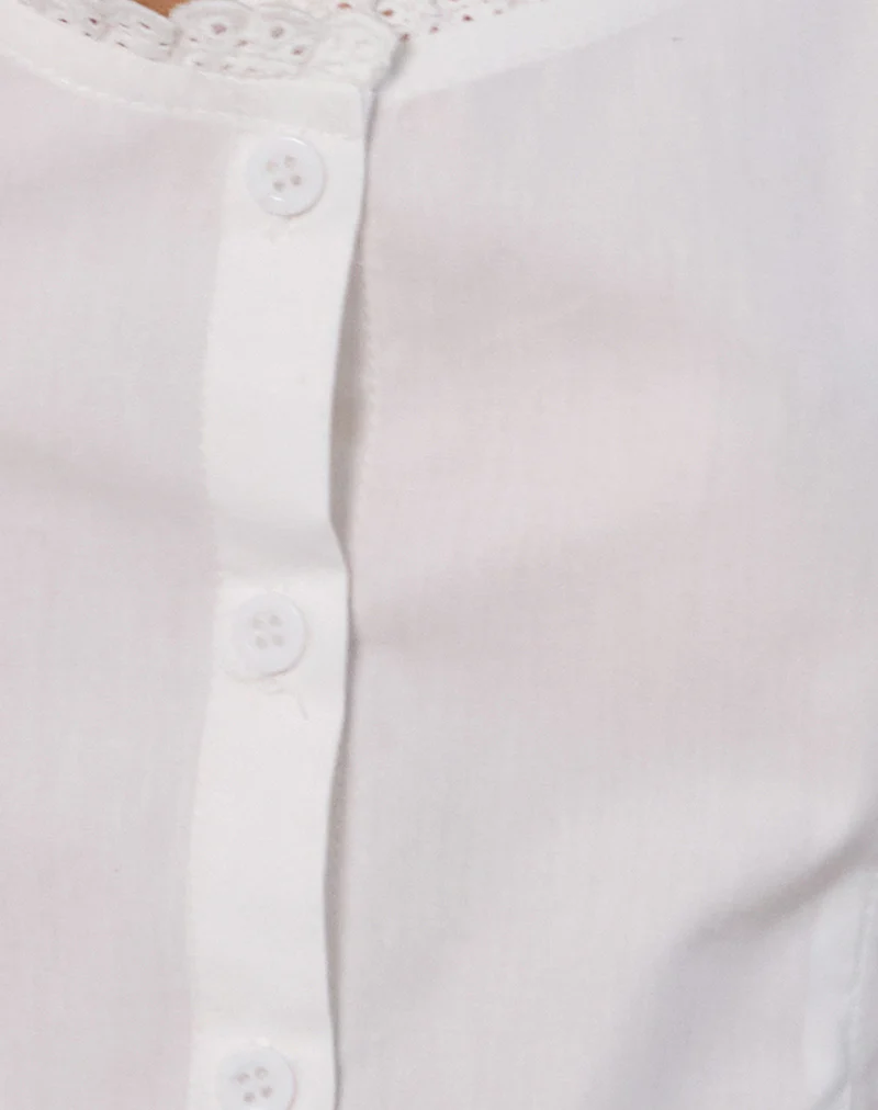 Gronita Top in Poplin White with Broderie Trim - Image 5
