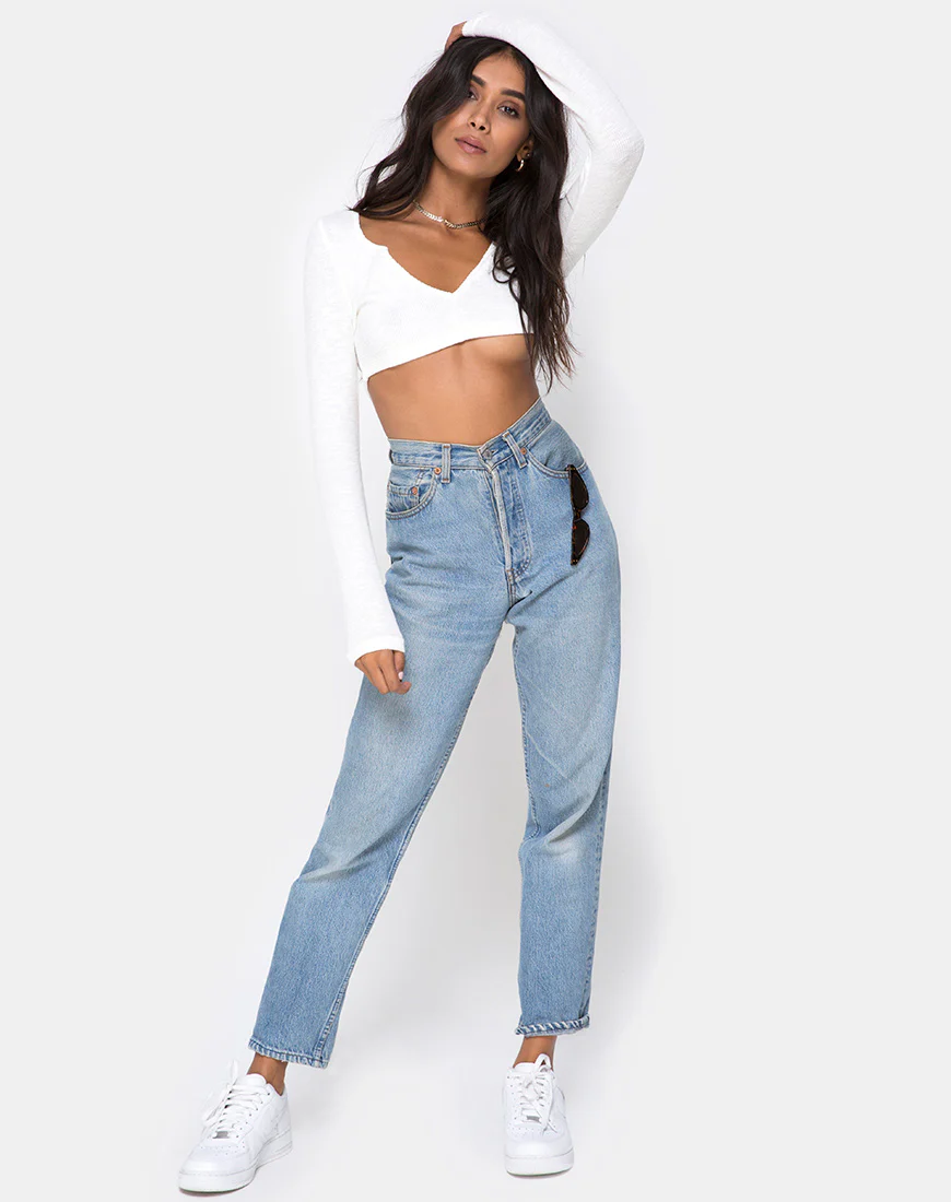 Guan Crop Top in Rib Ivory - Image 3