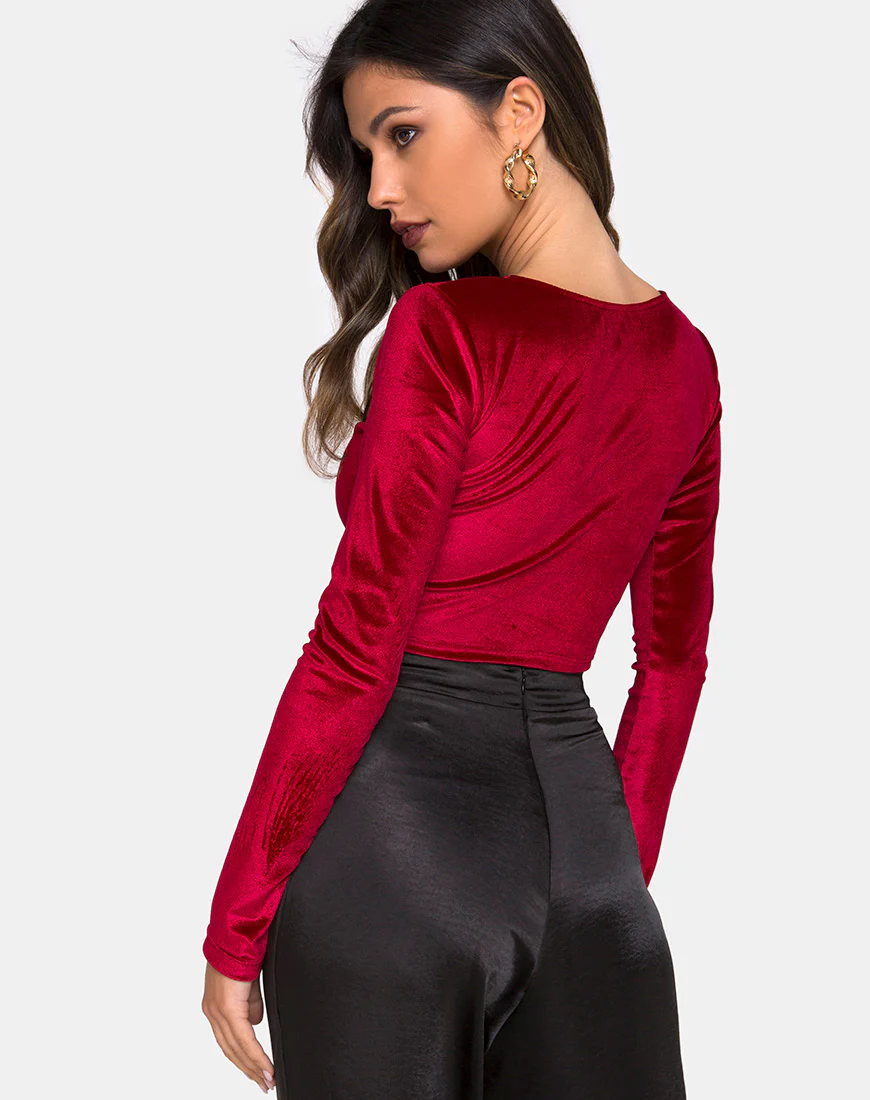 Guan Crop Top in Velvet Burgundy - Image 2