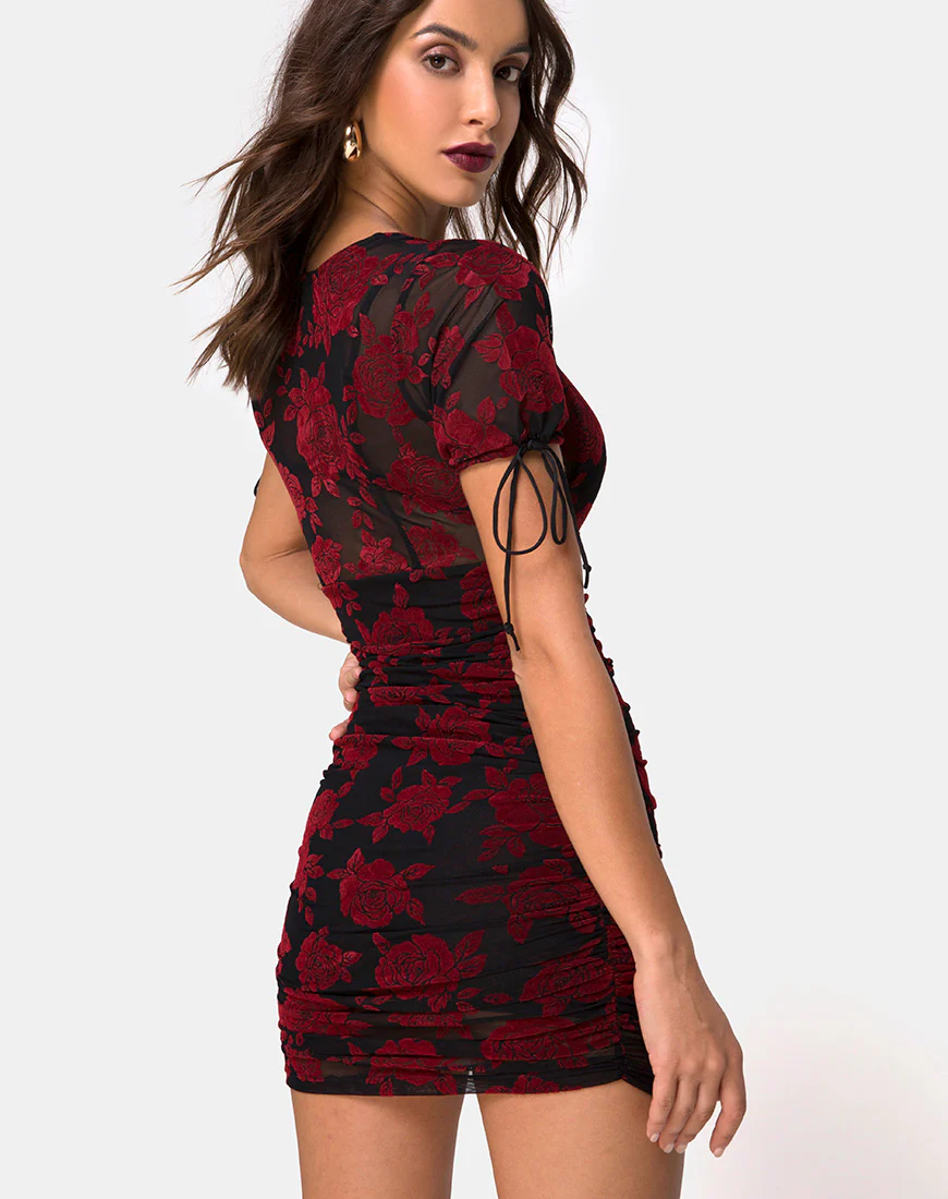Guenetta Dress in Romantic Red Rose Flock - Image 4