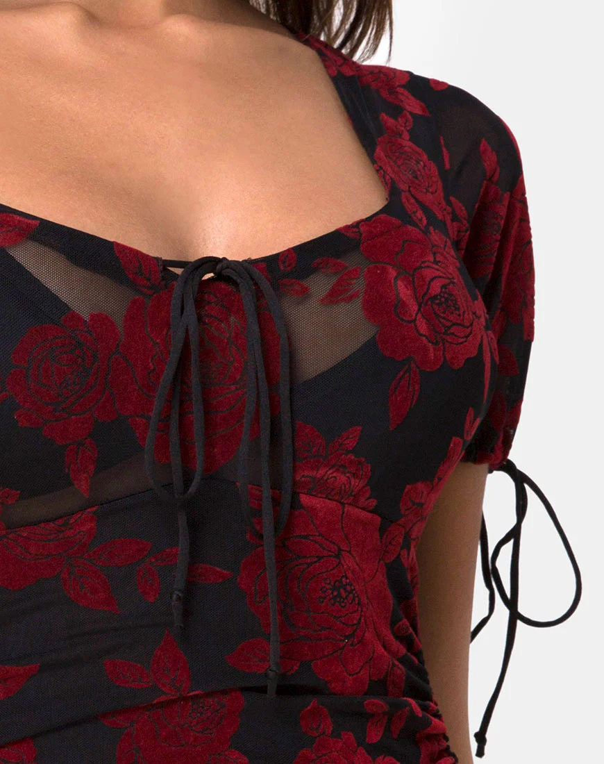 Guenetta Dress in Romantic Red Rose Flock - Image 7