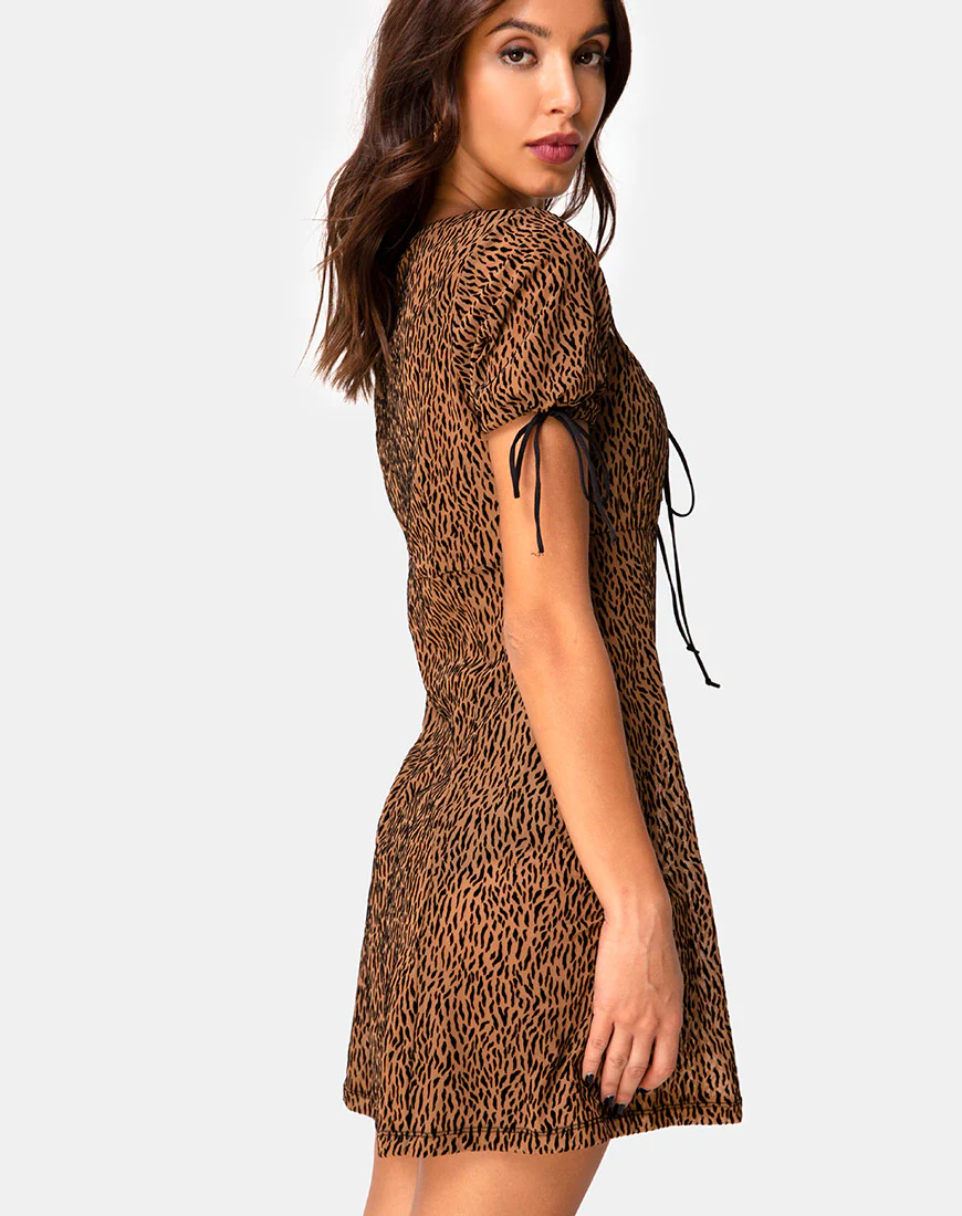 Guenette Dress in Animal Flock Tan Net - Image 2