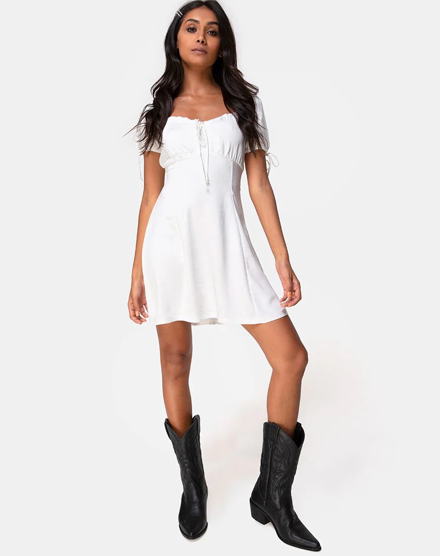Guenette Dress in Satin Ivory - Image 3