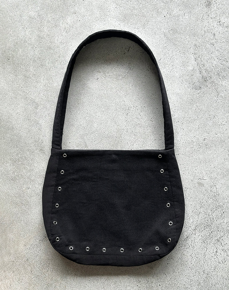Gundar Eyelet Bag in Babycord Black - Image 2