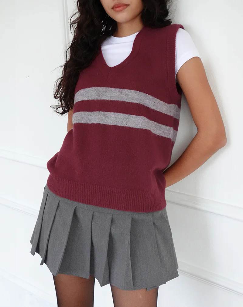 Guria Vest in Maroon Red with Grey Stripe - Image 3