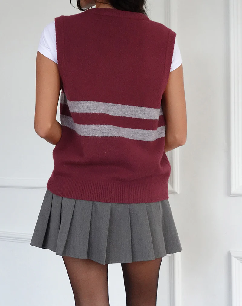 Guria Vest in Maroon Red with Grey Stripe - Image 4