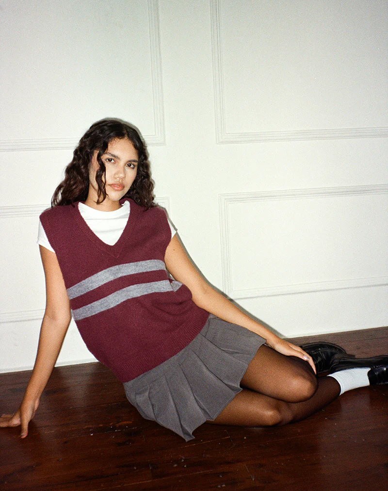 Guria Vest in Maroon Red with Grey Stripe - Image 5