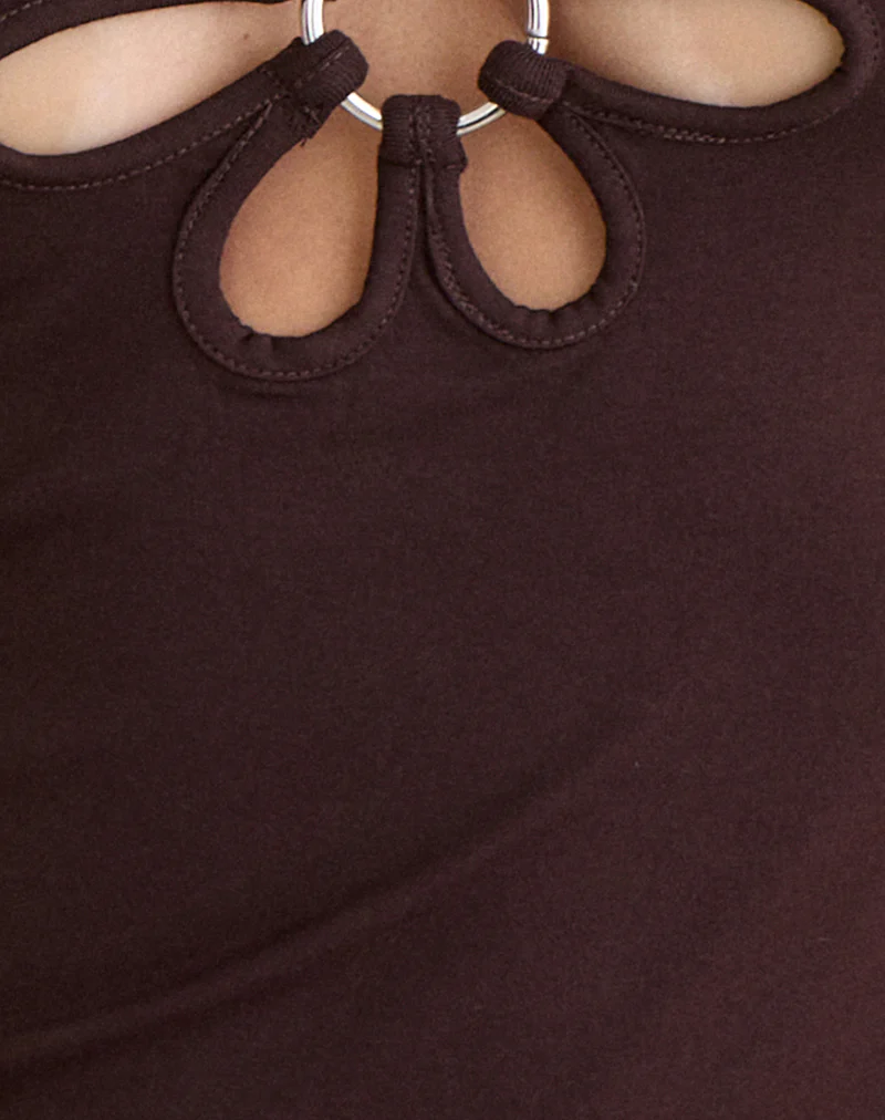 Gustin Mini Dress with Flower Ring in Bitter Chocolate - Image 5