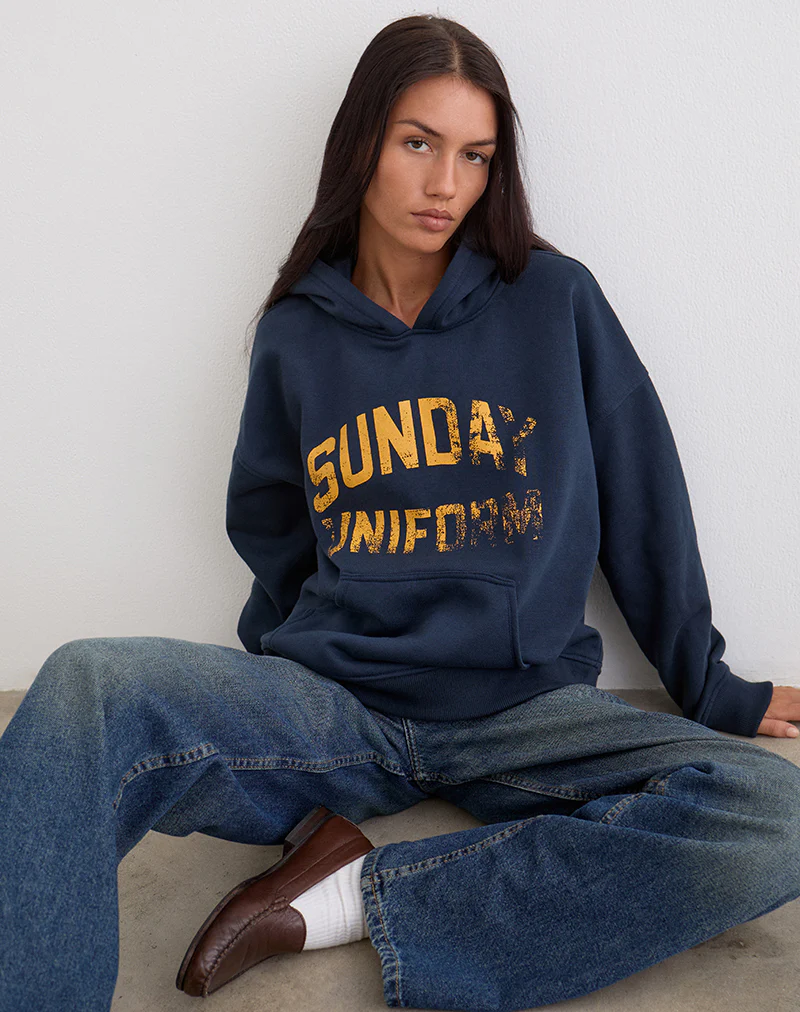Guyton Hoodie in Navy with Sunday Uniform Graphic - Image 4