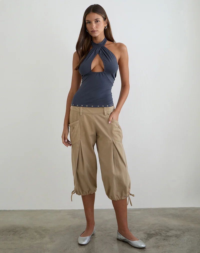 Gyomei Wrap Top in Jersey Ocean Storm with Eyelets - Image 3