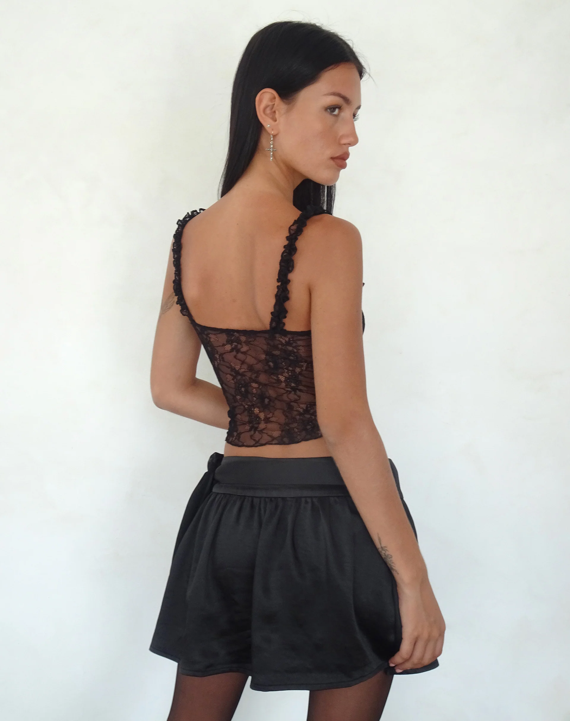 Habema Wrap Mini Skirt in Satin Black - Image 4