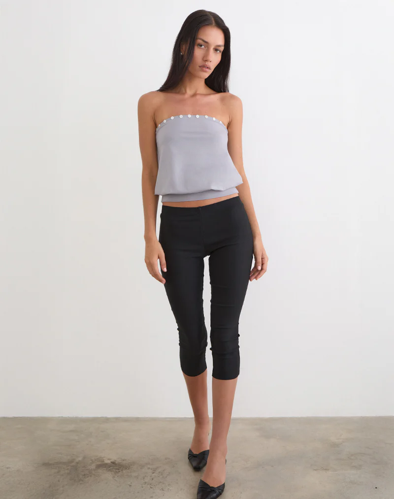 Hagar Top in Lilac Grey with Pearl Button Trim - Image 2