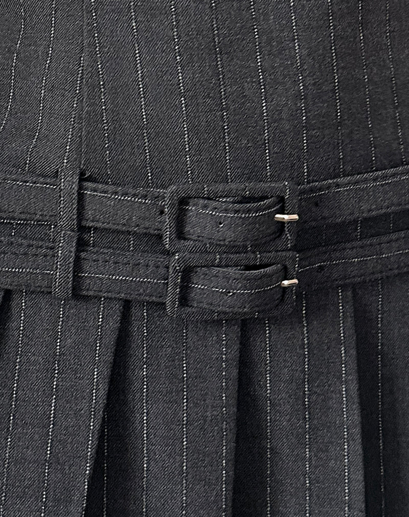Haika Double Belt Mini Dress in Charcoal with White Stripe - Image 6