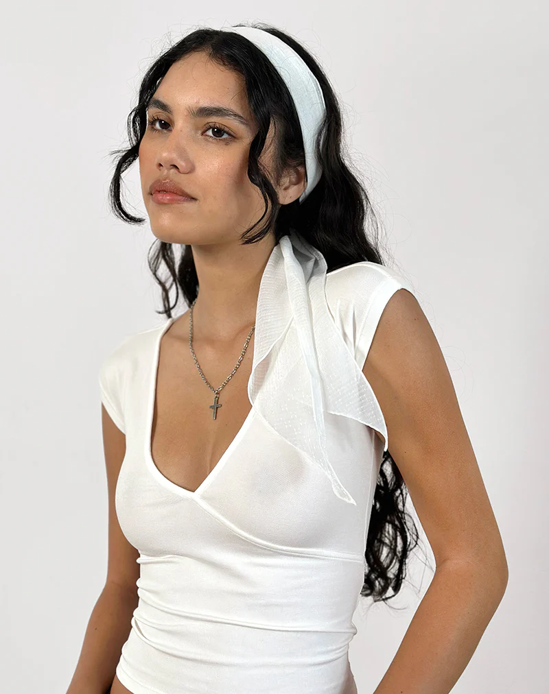 Hairband in Textured Chiffon White - Image 4