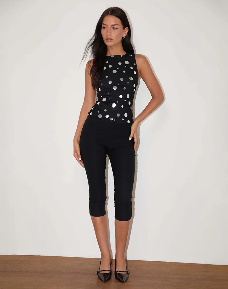 Hala Top in Black with Silver Polka Dot Foil - Image 2