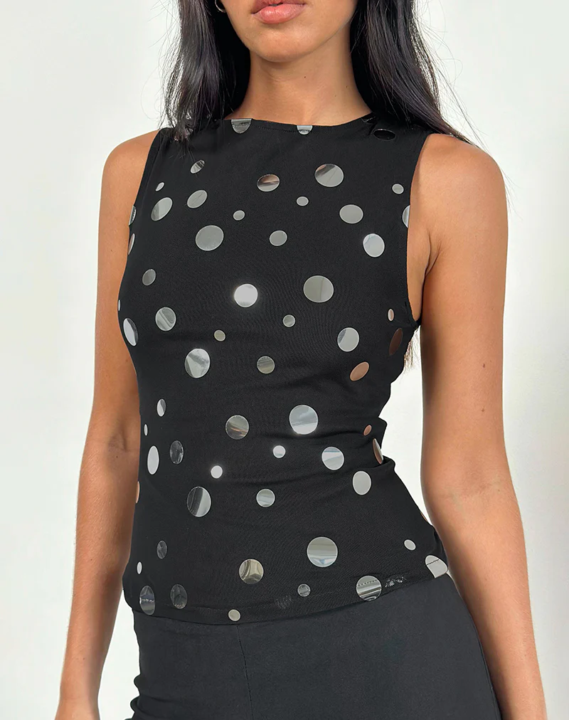 Hala Top in Black with Silver Polka Dot Foil - Image 4
